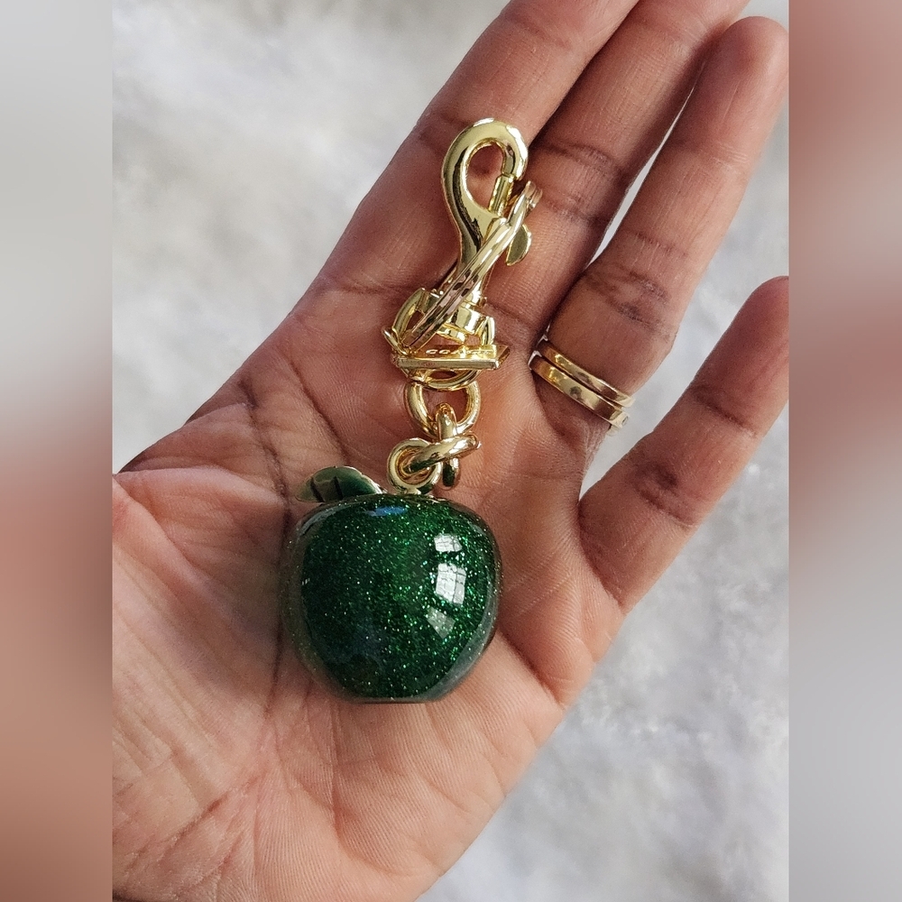 Glittery Green Apple Keychain C Logo Inspired Bag Charm - Picture 5 of 9